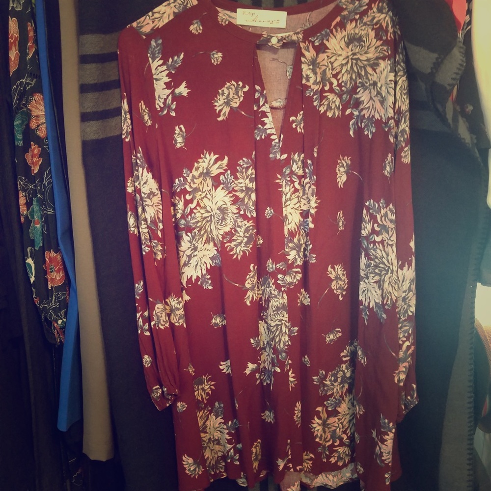 Burgundy floral mini dress